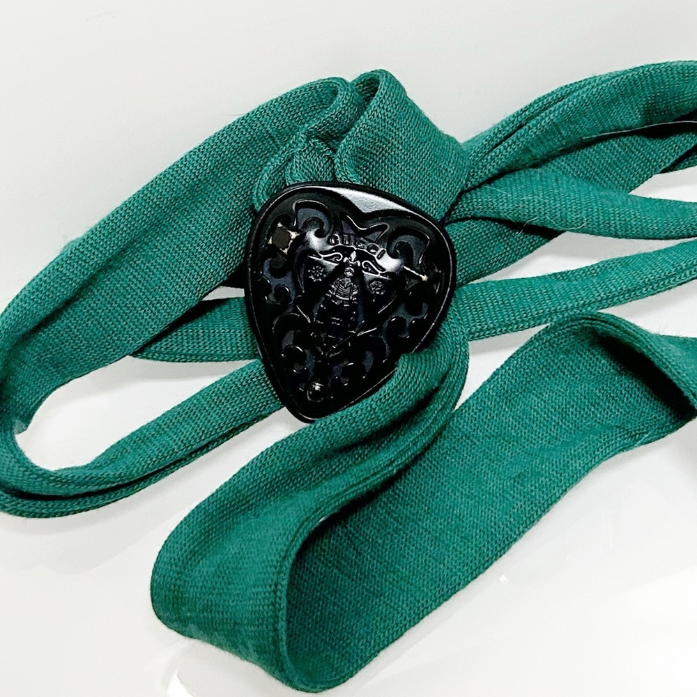 Authentic Gucci Rare Hysteria Black Heart & Teal Wool Adjustable Belt - Picture 11 of 15